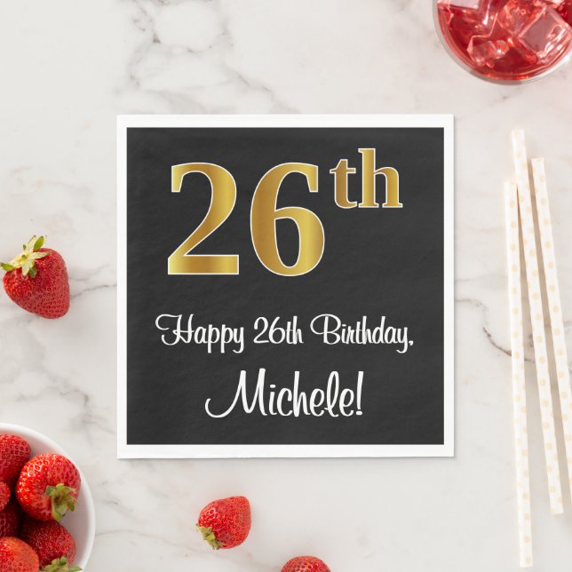 Serviette En Papier 26e anniversaire ~ Elégant Luxueux Faux Gold Look  (En situation)