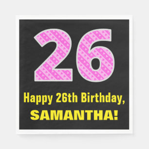 Serviette En Papier 26e anniversaire : Pink Stripes and Hearts "26" +
