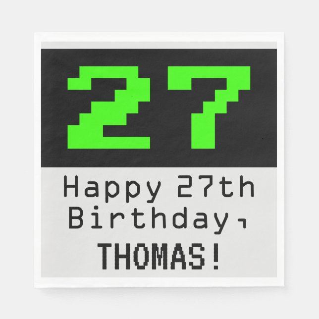 Serviette En Papier 27e anniversaire - Nerdy / Geeky Style "27" & Nom (Devant)