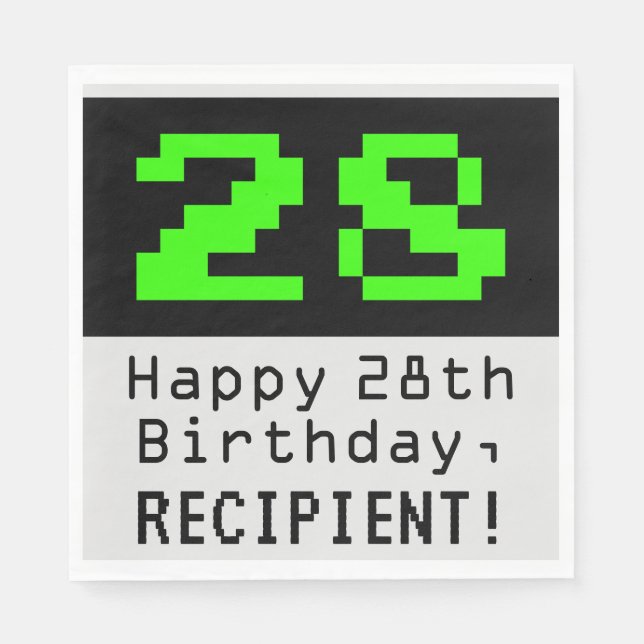 Serviette En Papier 28e anniversaire - Nerdy / Geeky Style "28" & Nom (Devant)