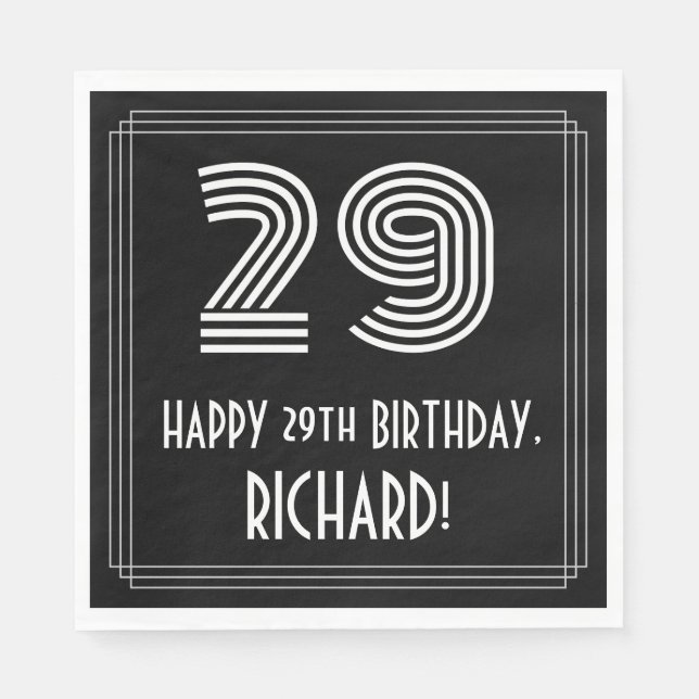 Serviette En Papier 29e anniversaire : Art Déco Inspiré Look "29" + No (Devant)