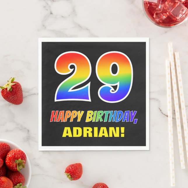 Serviette En Papier 29e anniversaire : Gras, Fun, Simple, Arc-en-ciel  (En situation)