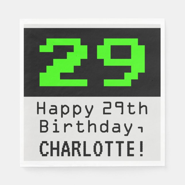 Serviette En Papier 29e anniversaire - Nerdy / Geeky Style "29" & Nom (Devant)