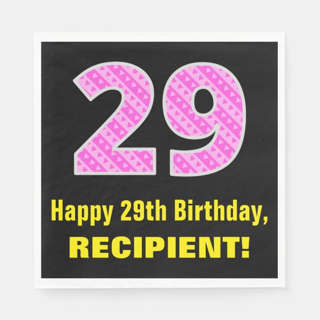 Serviette En Papier 29e anniversaire : Pink Stripes and Hearts "29" +  (Devant)
