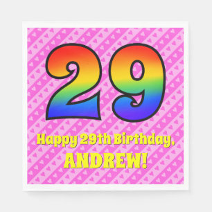Serviette En Papier 29e anniversaire : Pink Stripes & Hearts, Rainbow 