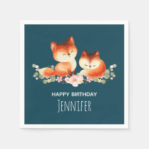 Serviette En Papier 2 mignons Petits Renards Rouges Aquarelle Design