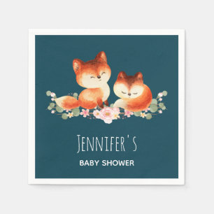 Serviette En Papier 2 mignons petits renards rouges Baby shower d'aqua