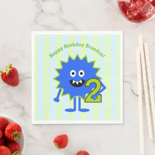 Serviette En Papier 2e anniversaire Boy Monster Blue Green Stripes mig