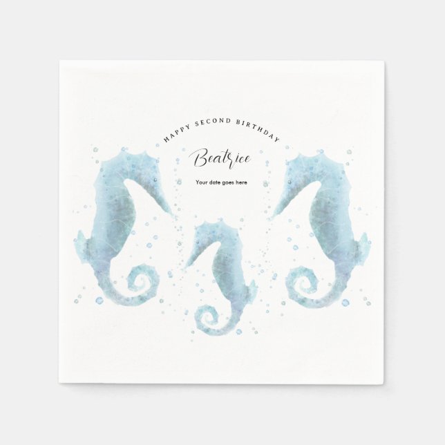Serviette En Papier 2e anniversaire Dusty Blue Seahorse (Devant)