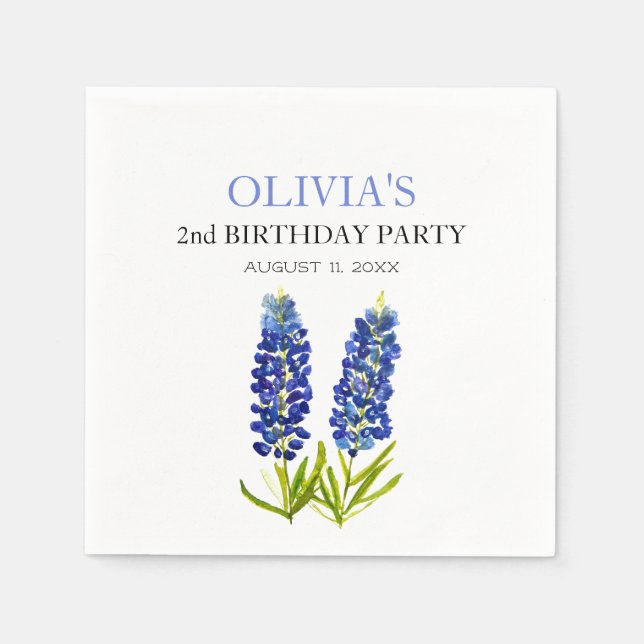 Serviette En Papier 2e anniversaire fête Bluebonnets Fleurs Bébé Fille (Devant)
