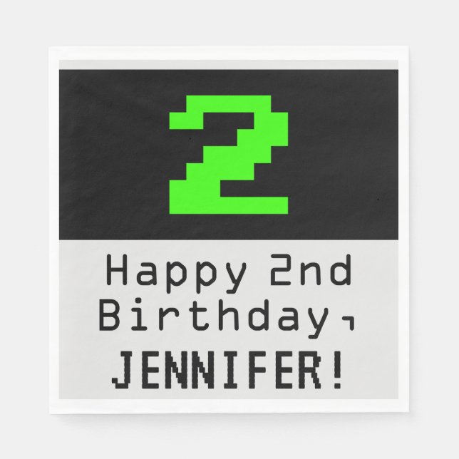 Serviette En Papier 2e anniversaire - Nerdy / Geeky Style "2" & Nom (Devant)