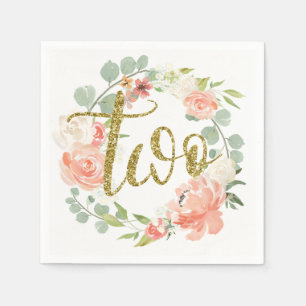 Serviette En Papier 2e anniversaire Pink Gold Floral Wreath Napkin