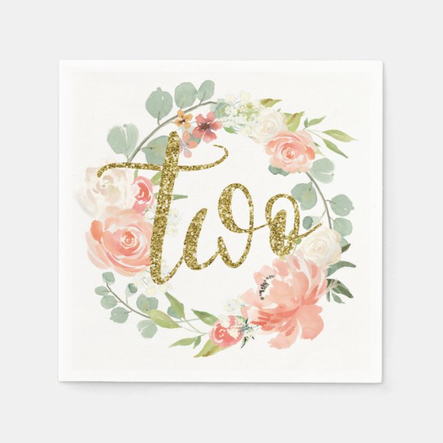 Serviette En Papier 2e anniversaire Pink Gold Floral Wreath Napkin (Devant)