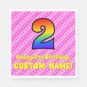 Serviette En Papier 2e anniversaire : Pink Stripes & Hearts, Rainbow #