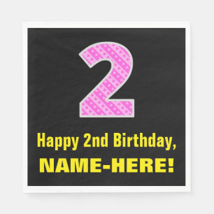 Serviette En Papier 2e anniversaire : rayures roses et cœurs "2" + nom