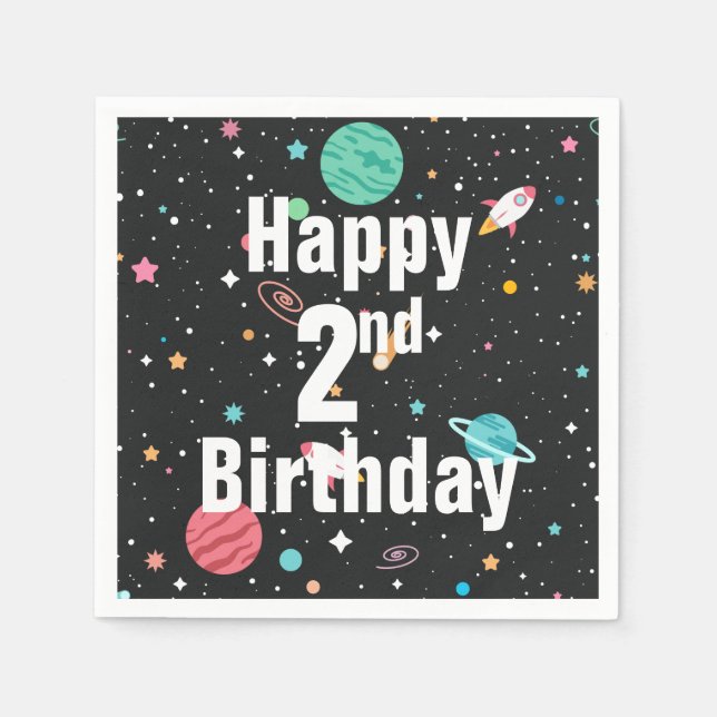 Serviette En Papier 2e anniversaire Rocket Ships et Planètes (Devant)