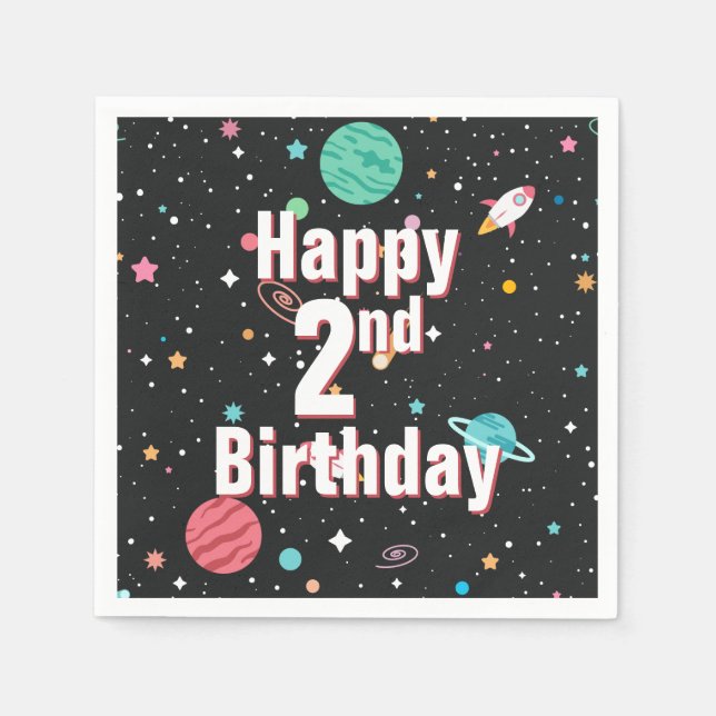 Serviette En Papier 2e anniversaire Rocket Ships et Planètes (Devant)