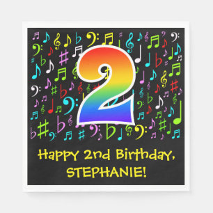 Serviette En Papier 2e anniversaire - Symboles de musique colorée, ar