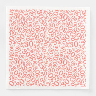 Serviette En Papier 30e âge nombre aléatoire Motif corail/blanc