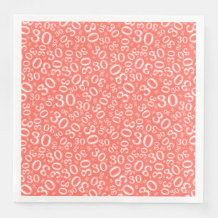 Serviette En Papier 30e âge nombre aléatoire Motif corail/blanc