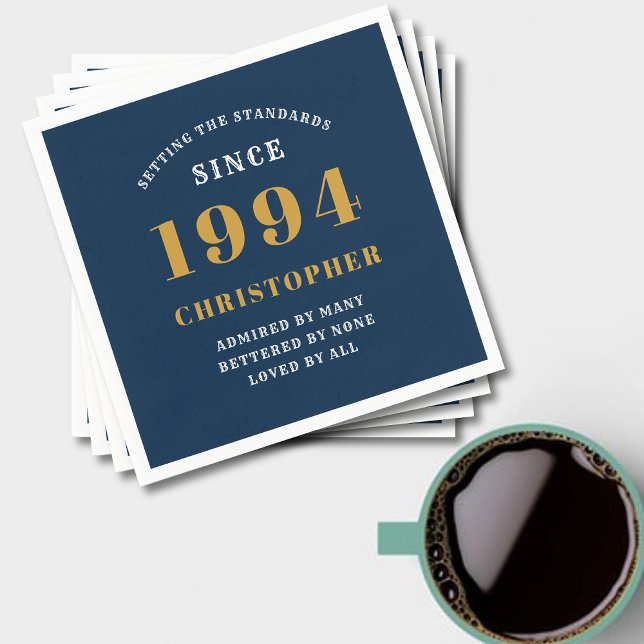 Serviette En Papier 30e anniversaire 1994 Bleu Or  (30th birthday blue and gold paper napkin for those born in 1994.)