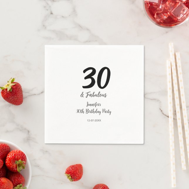 Serviette En Papier 30e anniversaire ajouter nom date année noir (En situation)