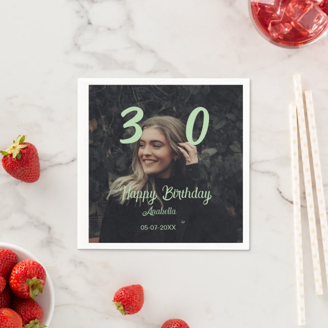 Serviette En Papier 30e anniversaire ajouter nom date année vert paste (En situation)