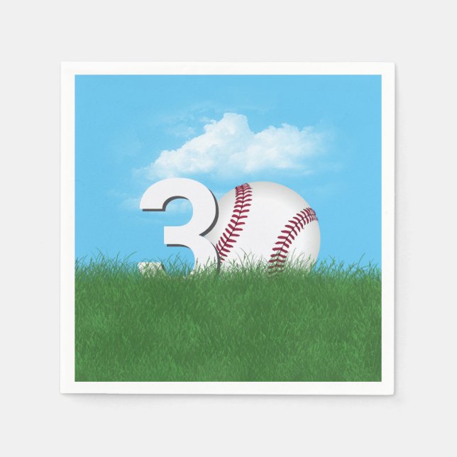 Serviette En Papier 30e Anniversaire Baseball En Herbe Verte (Devant)