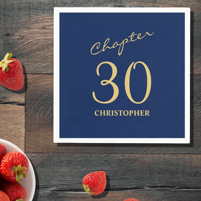 Serviette En Papier 30e anniversaire Blue Gold Chapitre 30 (Make your loved one's 30th birthday celebration elegant and memorable with our Blue Gold Napkins.)