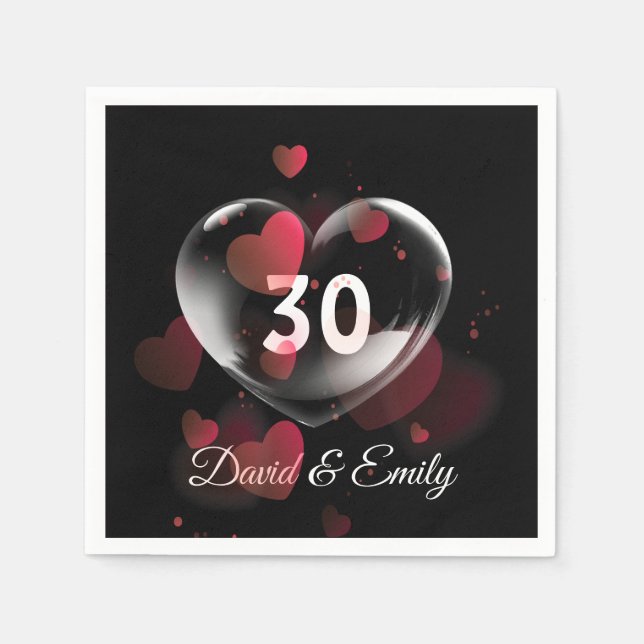 Serviette En Papier 30e Anniversaire Bulle cardiaque avec Coeurs rouge (Devant)