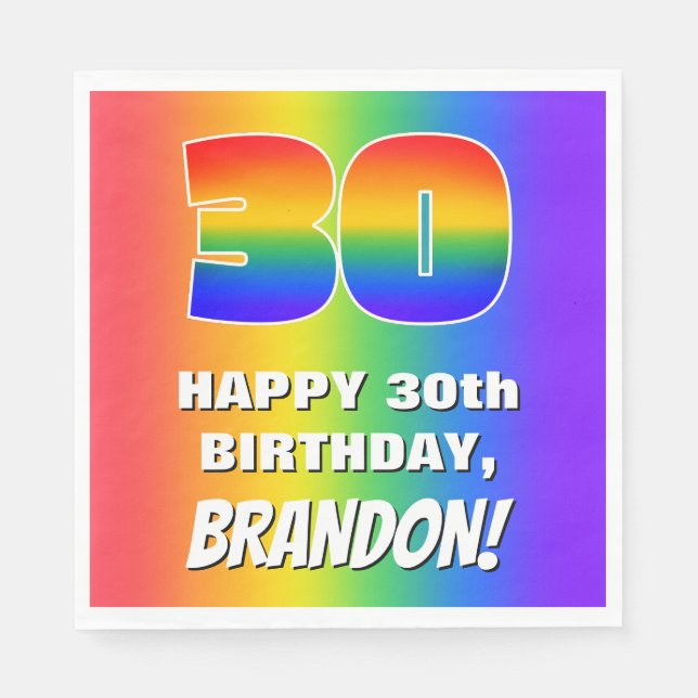Serviette En Papier 30e anniversaire : coloré, amusant Motif arc-en-ci (Devant)
