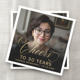 Serviette En Papier 30e anniversaire de fête Photo Gold Script Cheers