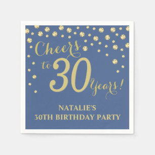 Serviette En Papier 30e anniversaire de la fête Bleu et Diamant d'or s