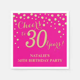 Serviette En Papier 30e anniversaire de la fête du Hot Pink et Gold D