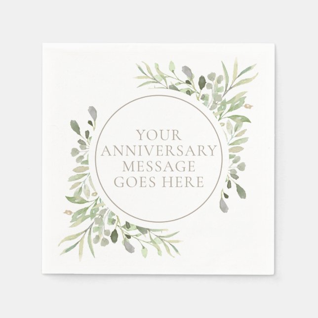 Serviette En Papier 30e Anniversaire de Mariage Aquarelle Verdure (Devant)