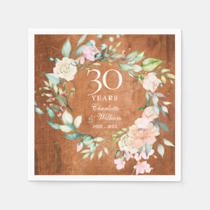 Serviette En Papier 30e Anniversaire de Mariage Bohème Rustique Bois F