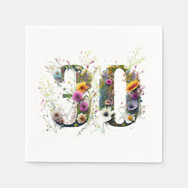 Serviette En Papier 30e anniversaire Fleurs sauvages heureux anniversa (Devant)