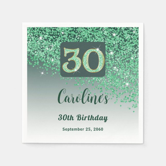 Serviette En Papier 30e anniversaire Jolie Parties scintillant verte (Devant)