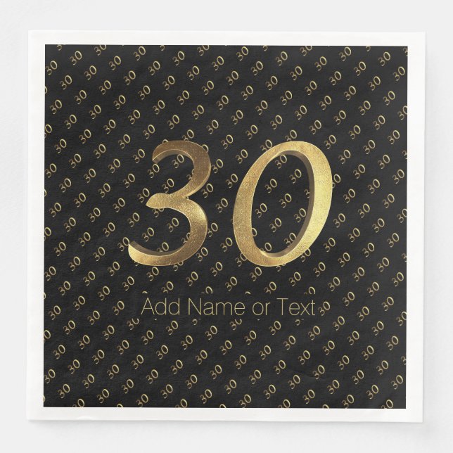 Serviette En Papier 30e anniversaire Mariage Anniversaire Black Gold (Devant)