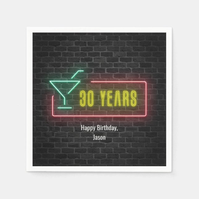 Serviette En Papier 30e anniversaire Neon Connexion mur en brique (Devant)