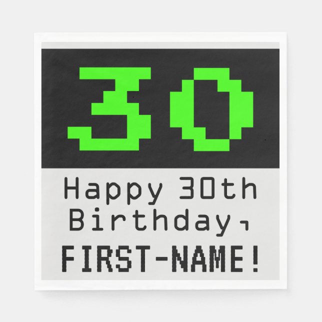 Serviette En Papier 30e anniversaire - Nerdy / Geeky Style "30" & Nom (Devant)