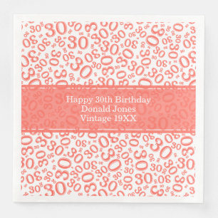 Serviette En Papier 30e anniversaire Numéro d'âge Corail Motif/Blanc