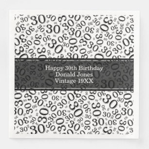 Serviette En Papier 30e anniversaire Numéro d'âge Motif noir/blanc