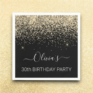 Serviette En Papier 30e anniversaire Parties scintillant d'or noir n'i