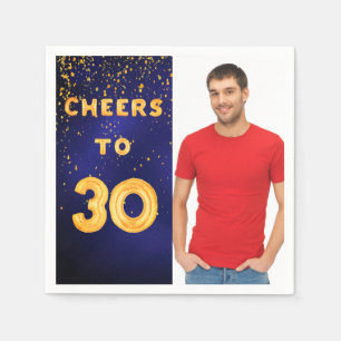 Serviette En Papier 30e anniversaire photo marine bleu or gars