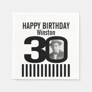 Serviette En Papier 30e anniversaire photo noir rayure photo serviette