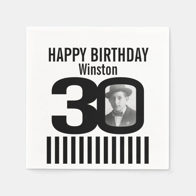 Serviette En Papier 30e anniversaire photo noir rayure photo serviette (Devant)