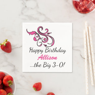 Serviette En Papier 30e anniversaire Pink Swirls Papier personnalisé s