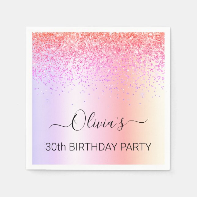 Serviette En Papier 30e anniversaire Rainbow Pastel Monogram Parties s (Devant)