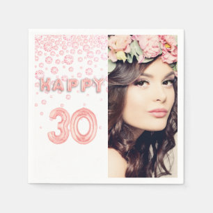 Serviette En Papier 30e anniversaire rose or blanc photo
